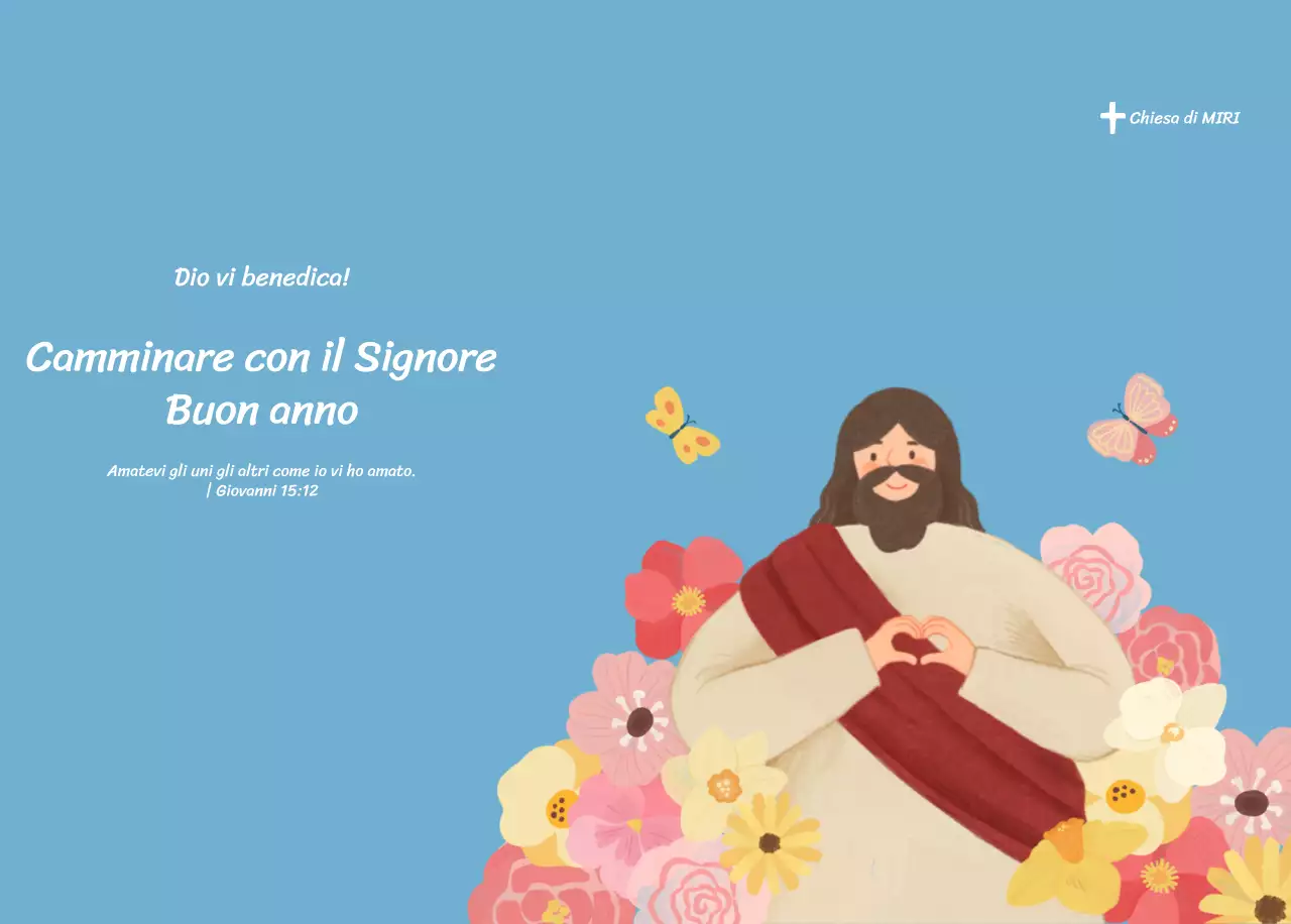 Un calendario devozionale con illustrazioni accoglienti e versetti della Bibbia su uno sfondo blu chiaro