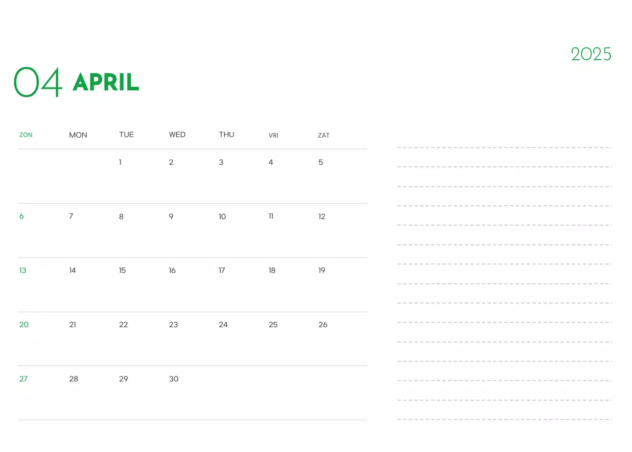 Een kalender met een puppyfoto en een schattige boodschap in groene accentkleur