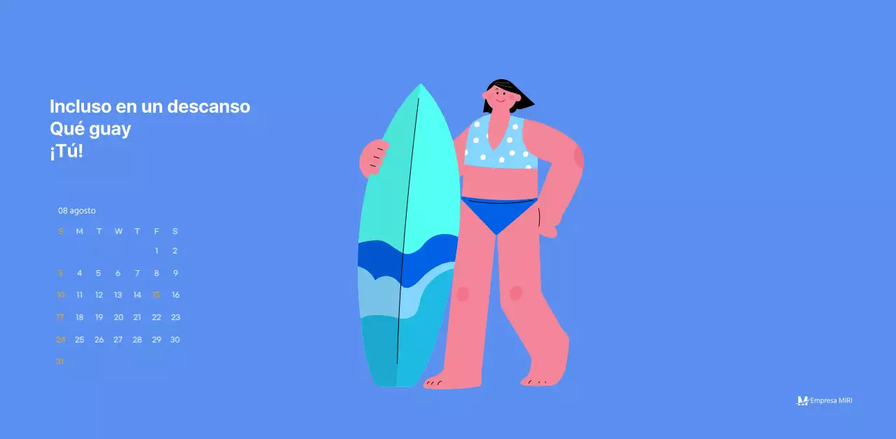 Calendario motivacional con ilustraciones llenas de energía y citas positivas sobre fondo azul claro