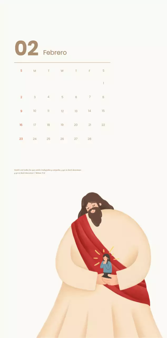 Un calendario devocional con acogedoras ilustraciones y versículos bíblicos sobre fondo azul claro