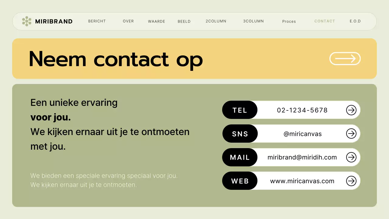 Een briefing voor een klein bedrijf met een limoengroene en gele UI-stijl