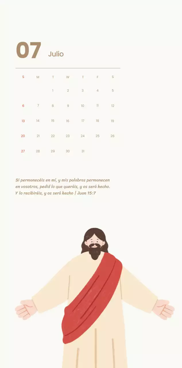 Un calendario devocional con acogedoras ilustraciones y versículos bíblicos sobre fondo azul claro