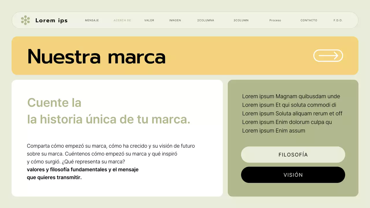 Un briefing de marca para una pequeña empresa con un estilo de interfaz de usuario verde lima y amarillo
