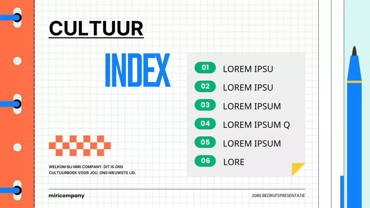 Een kitscherige introductie in een bedrijfscultuurboek in lichtblauw en oranje