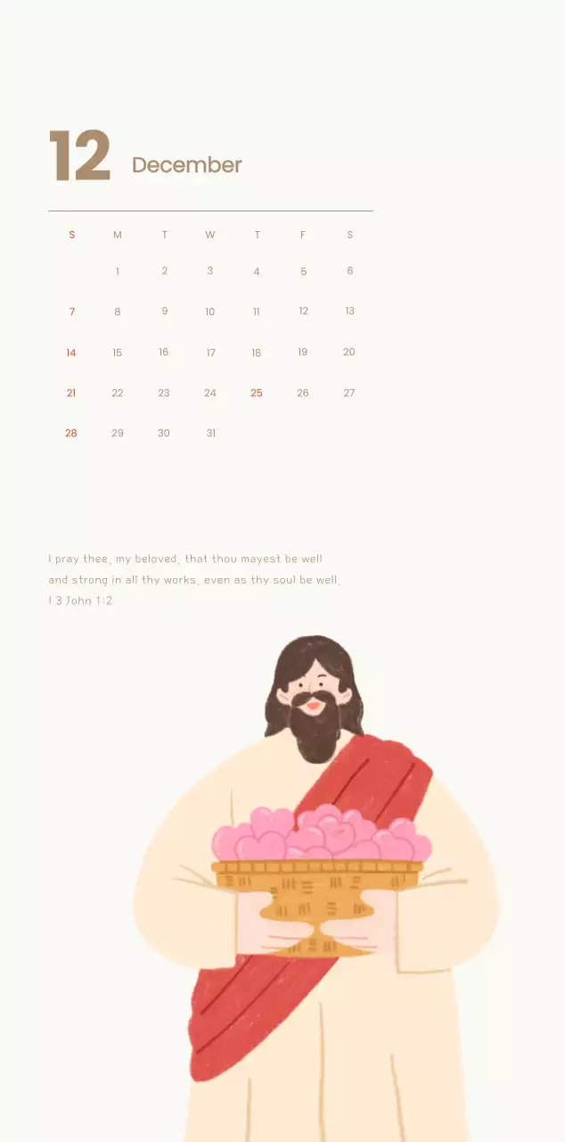 Word calendar with cozy illustrations and Bible verses on a light blue background