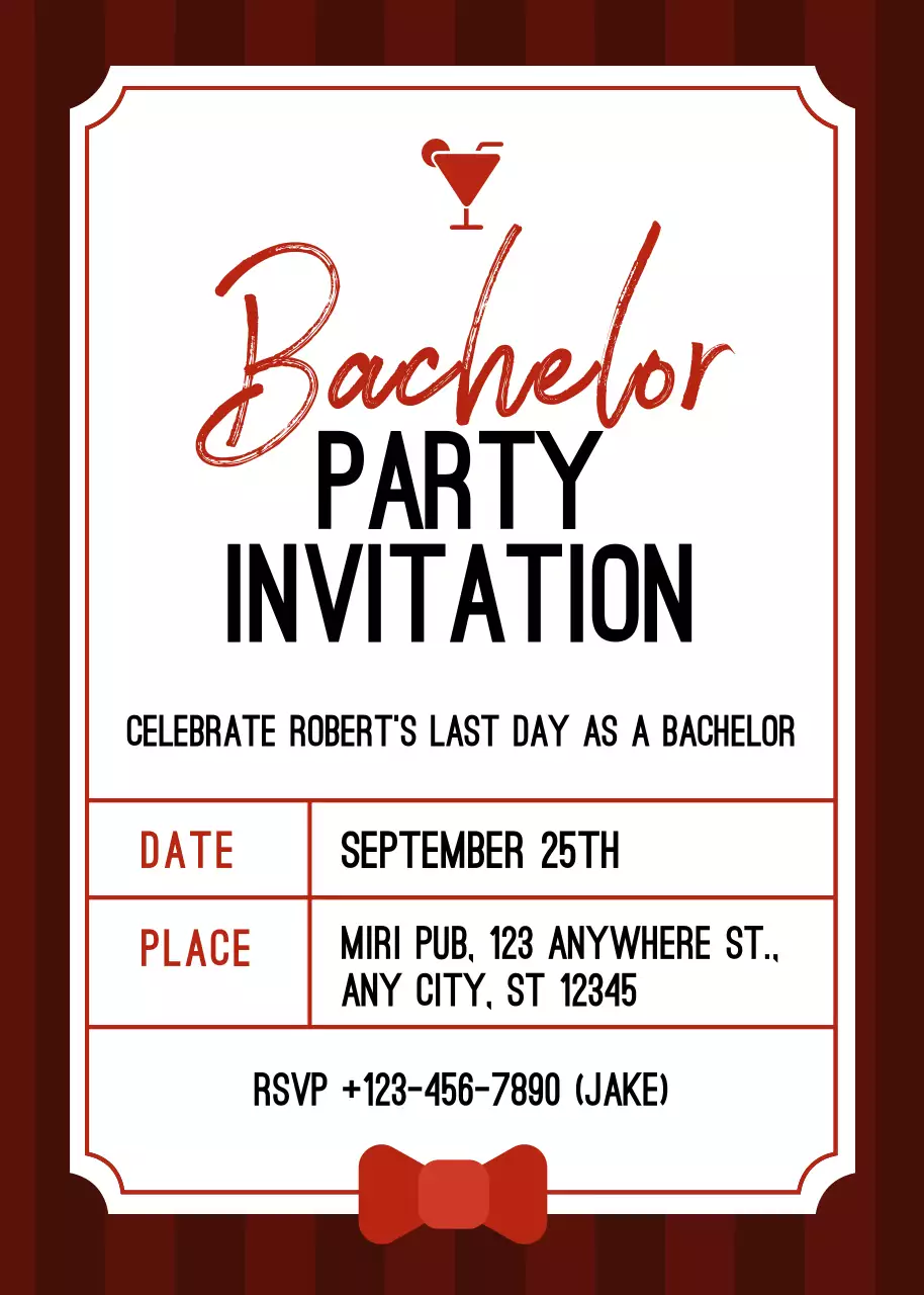 Convite de despedida de solteiro moderno vermelho