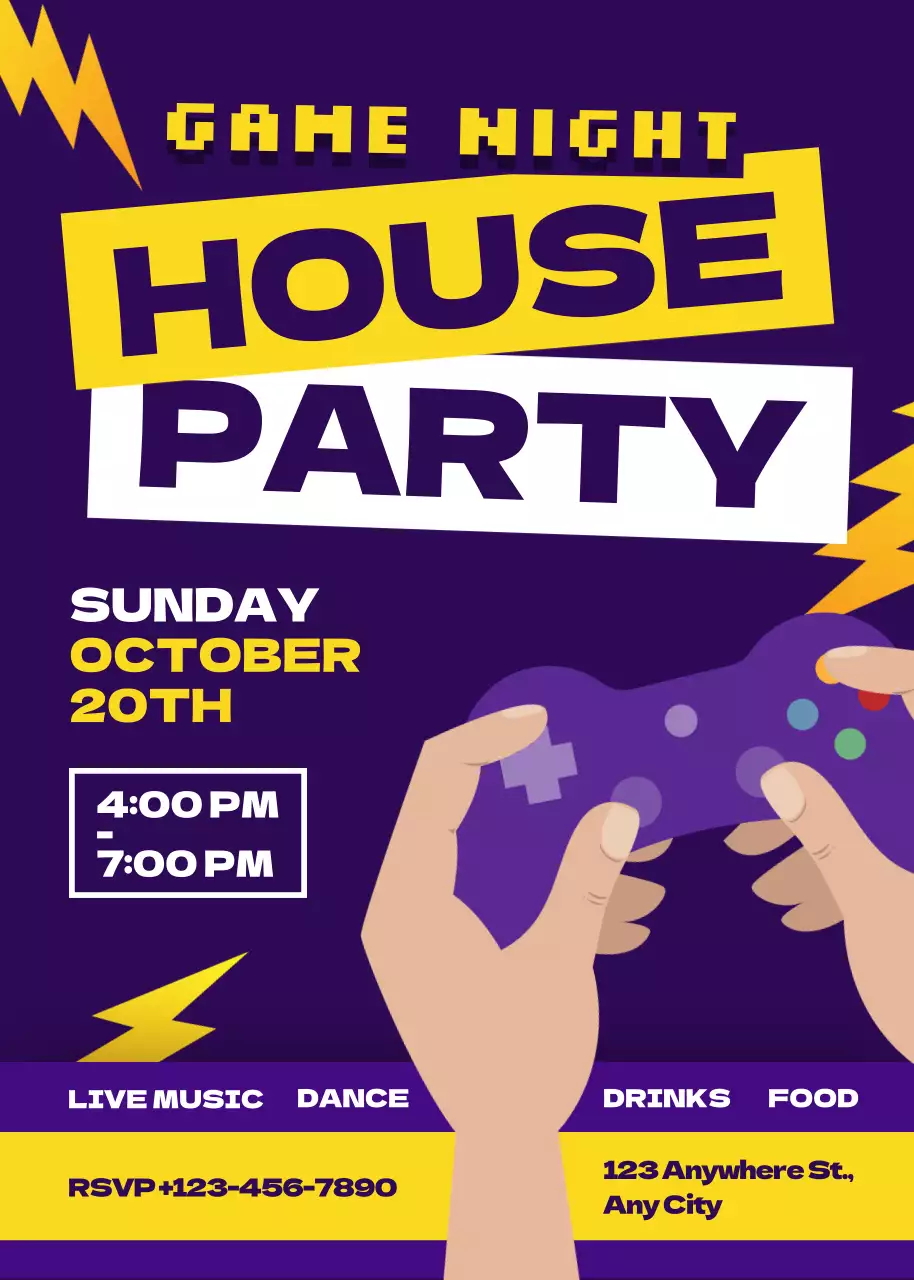 Poster Undangan Pesta Game Retro Ungu