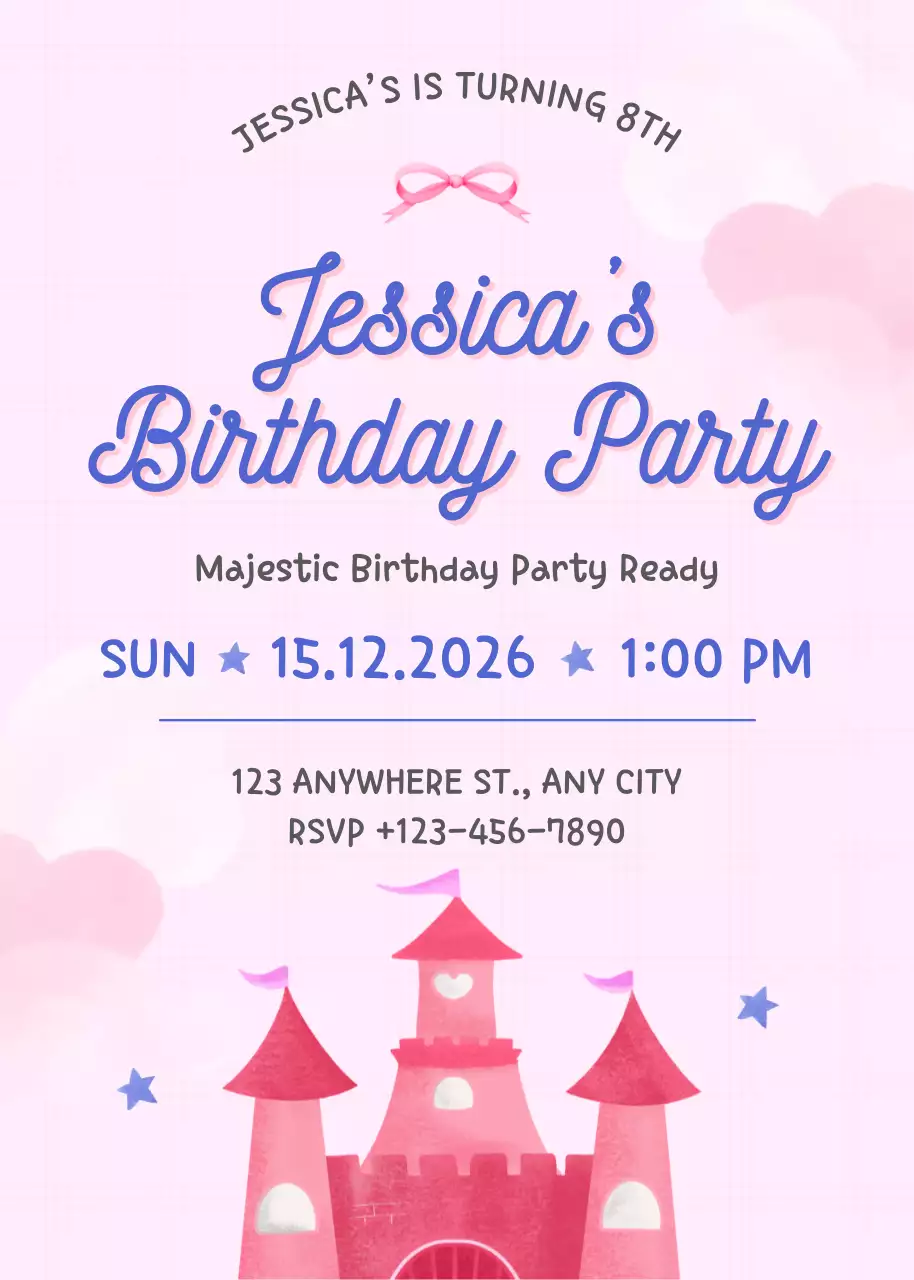 Thiệp mời tiệc sinh nhật màu hồng dễ thương