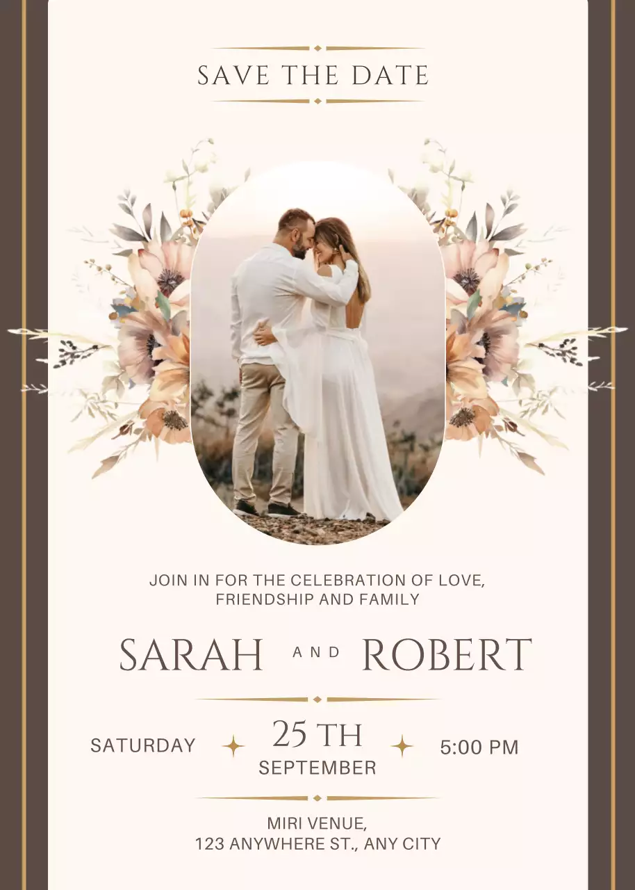 Thiệp cưới cổ điển màu be