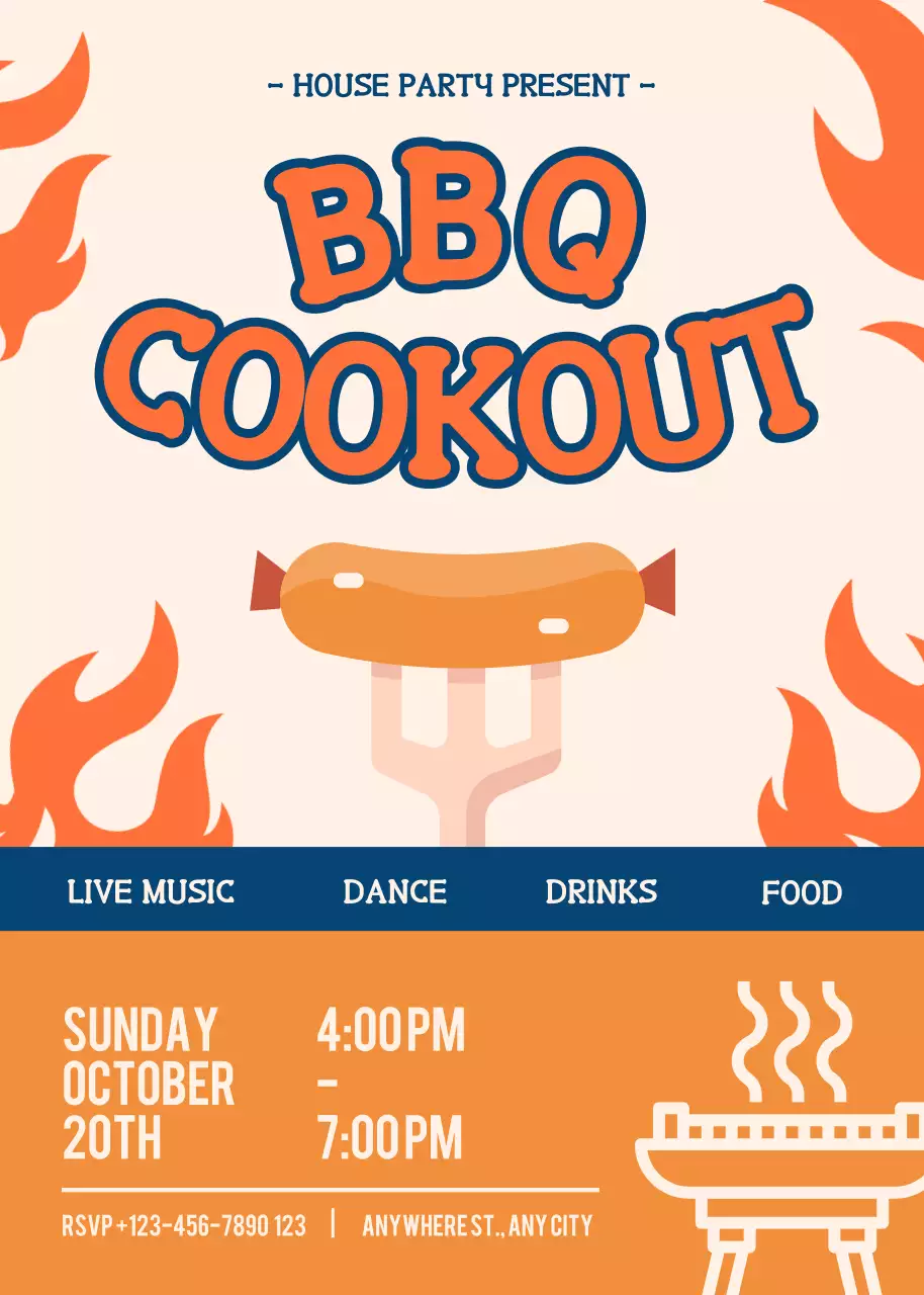 Lời mời tiệc nướng BBQ cổ điển màu cam