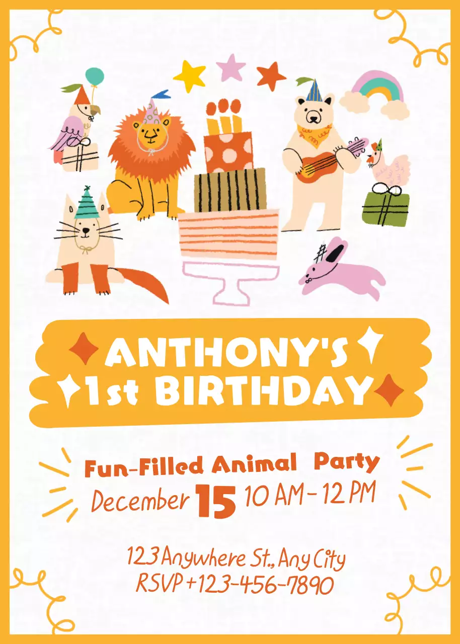 Undangan Pesta Ulang Tahun Lucu Oranye