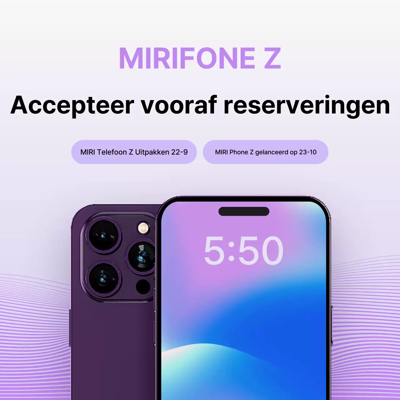 Paarse, moderne promotie voor vooraf reserveren van mobiele telefoons