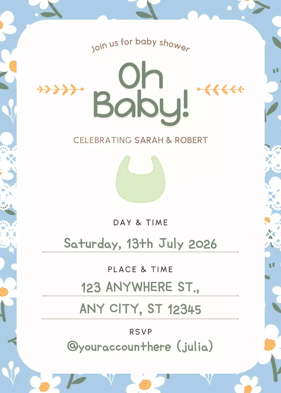 Thiệp mời tiệc mừng em bé màu xanh dễ thương