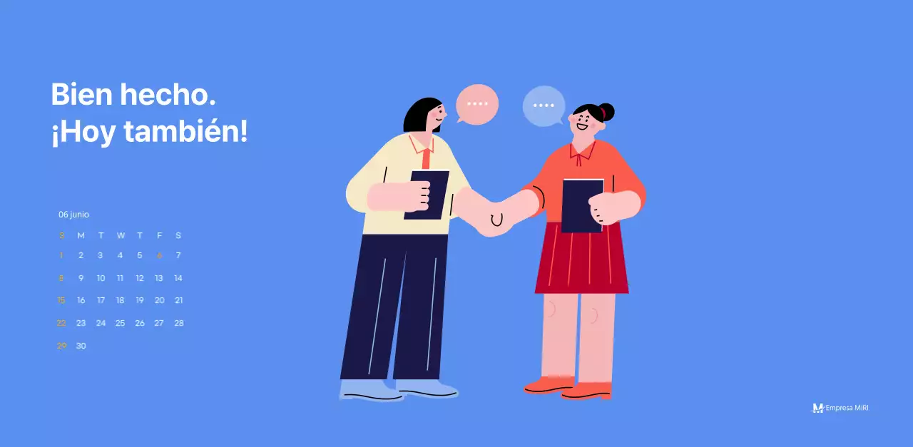 Calendario motivacional con ilustraciones llenas de energía y citas positivas sobre fondo azul claro