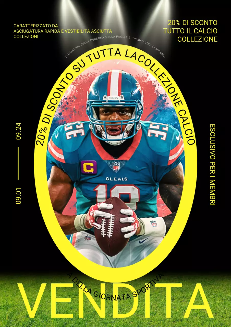 Promozione di sconti sull'abbigliamento da calcio giallo e nero di tendenza