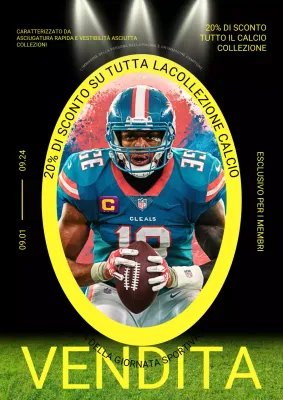 Promozione di sconti sull'abbigliamento da calcio giallo e nero di tendenza