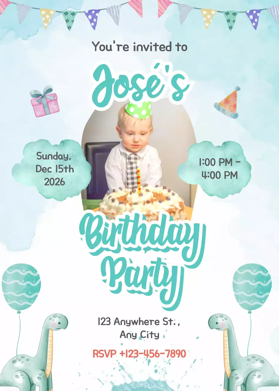 Thiệp mời tiệc sinh nhật dễ thương màu xanh nhạt