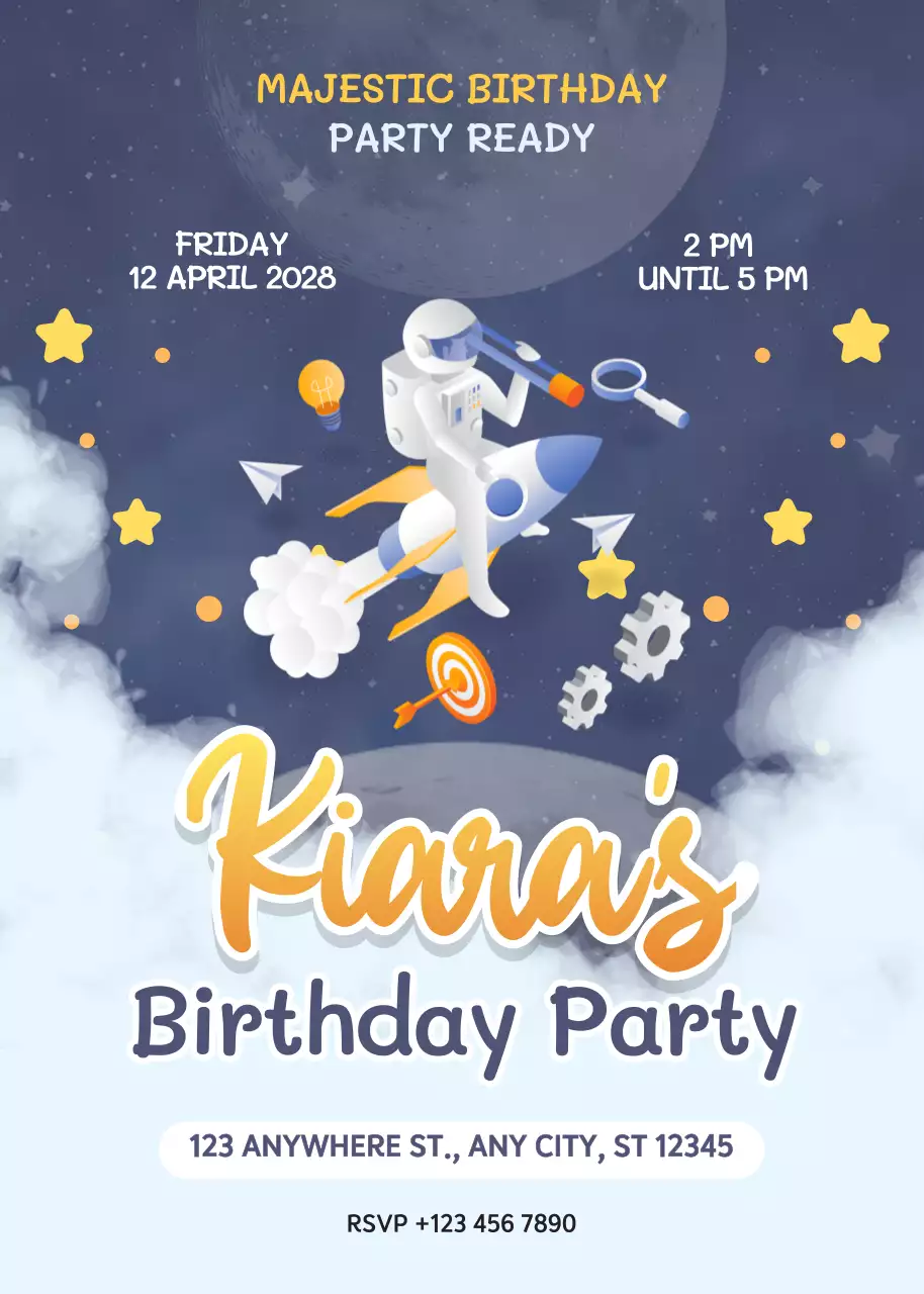 Navy Cute Birthday Party Invitation