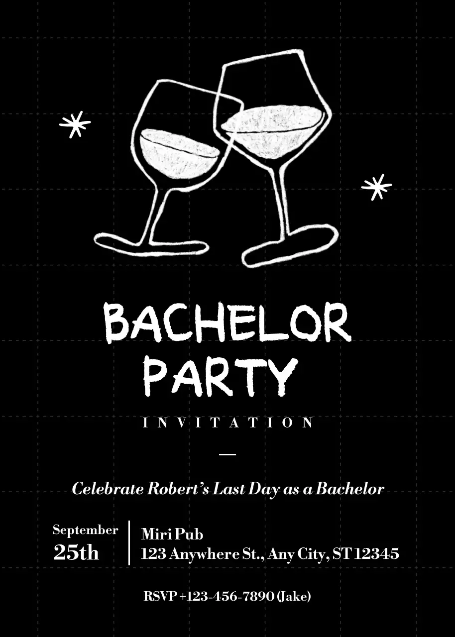 Thiệp mời tiệc độc thân tối giản màu đen và trắng