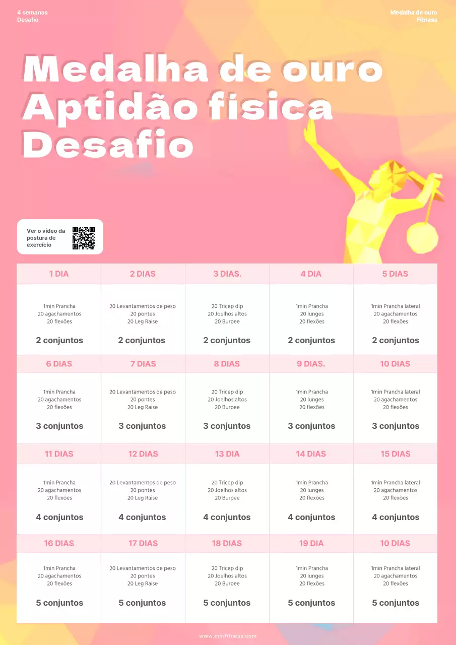 Agenda de exercícios moderna em rosa e amarelo