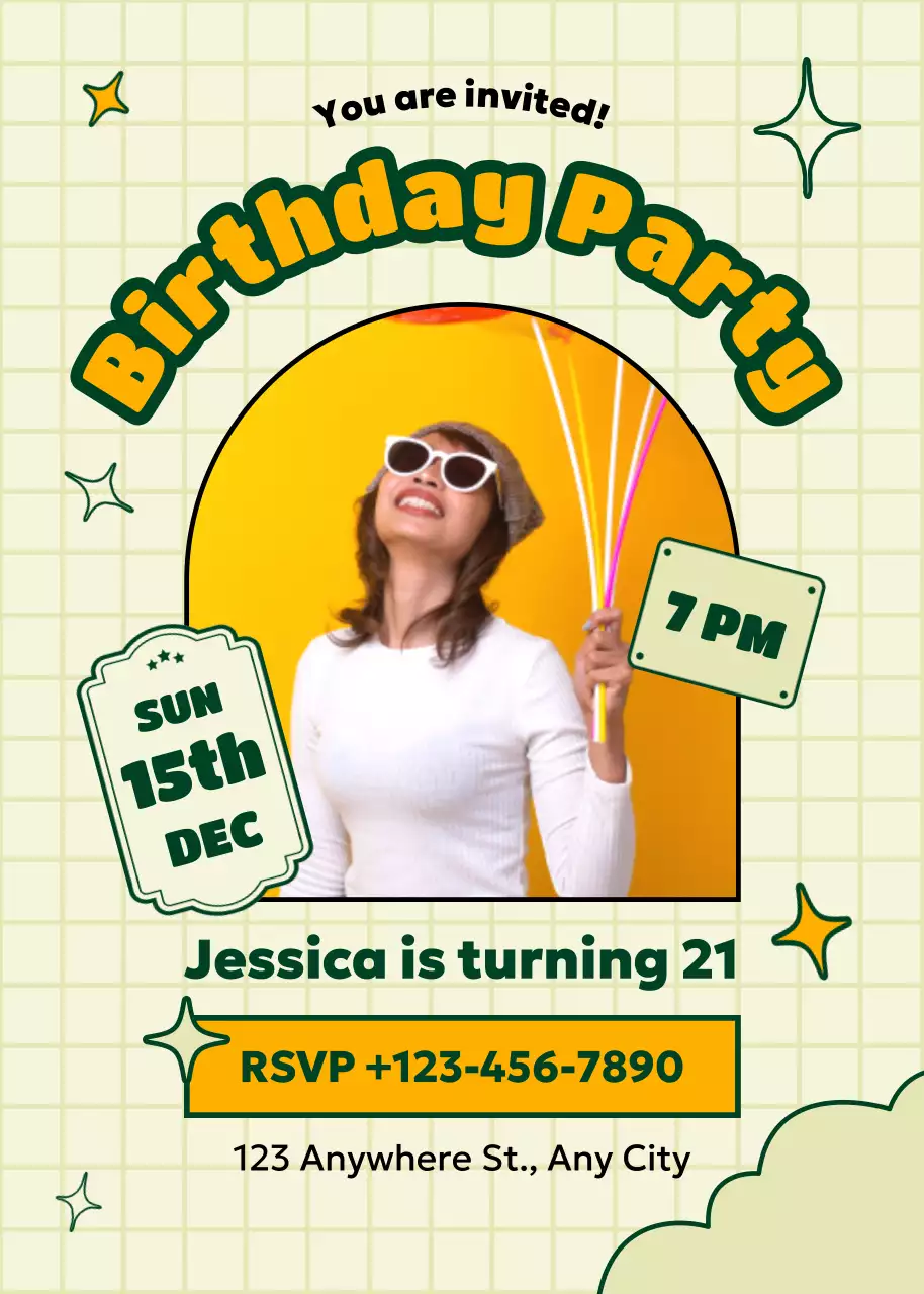 Thiệp mời tiệc sinh nhật màu vàng cổ điển