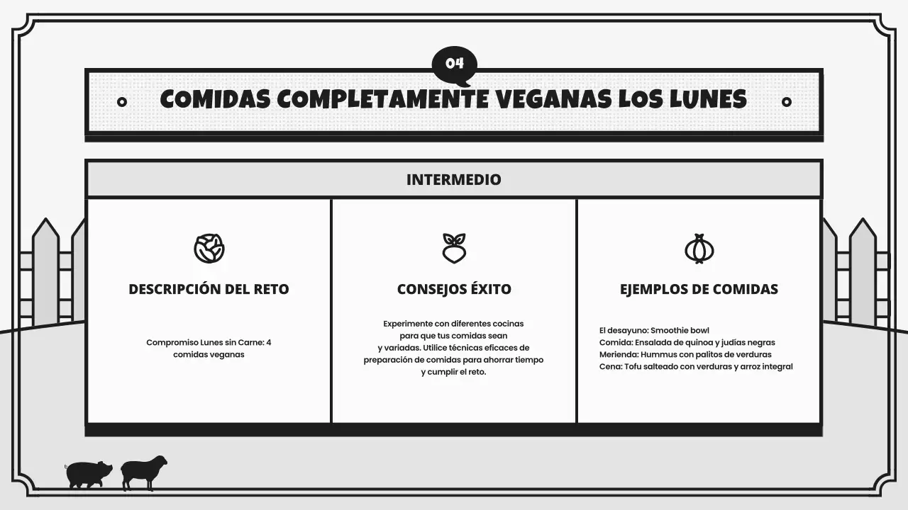 Campaña retro del Reto del Día Mundial Vegano en gris y negro