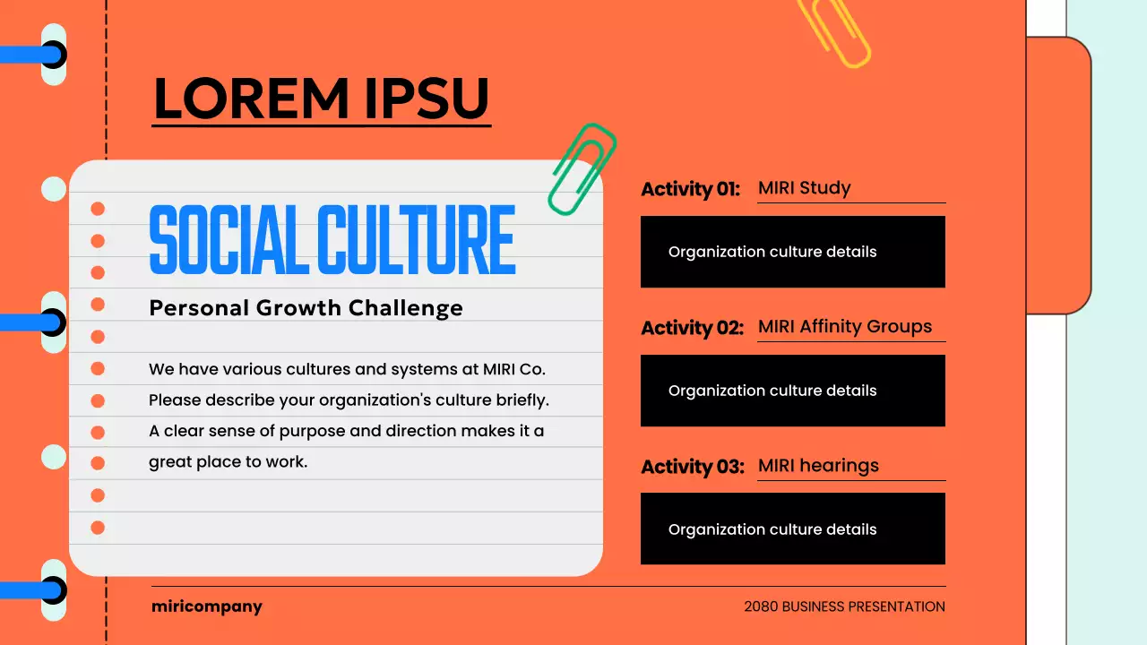 A kitschy corporate culture book introduction in light blue and orange