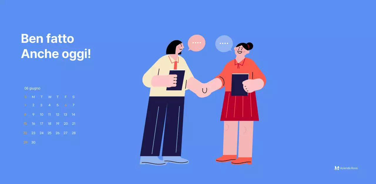 Calendario motivazionale con illustrazioni energetiche e citazioni positive su sfondo azzurro