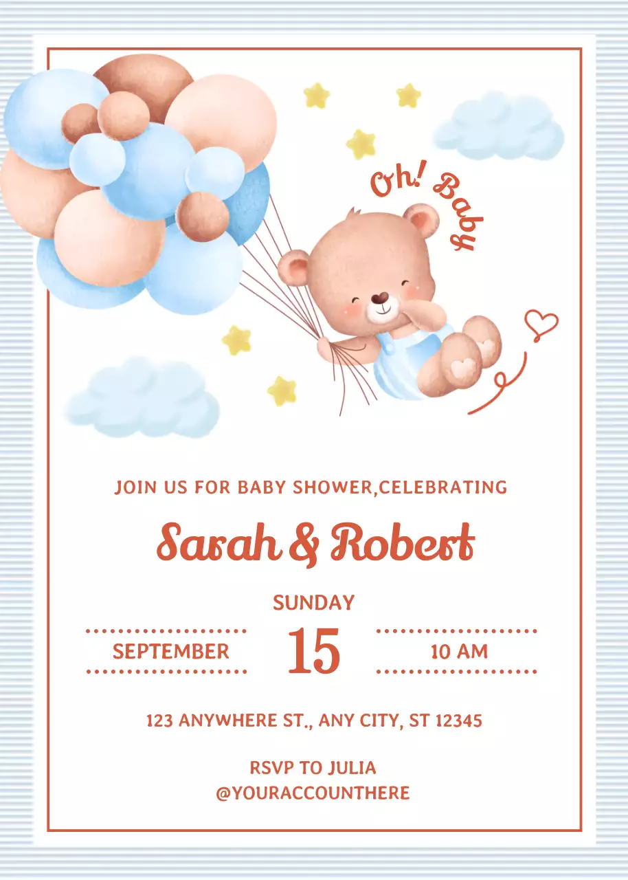 Thiệp mời tiệc mừng em bé màu xanh dễ thương