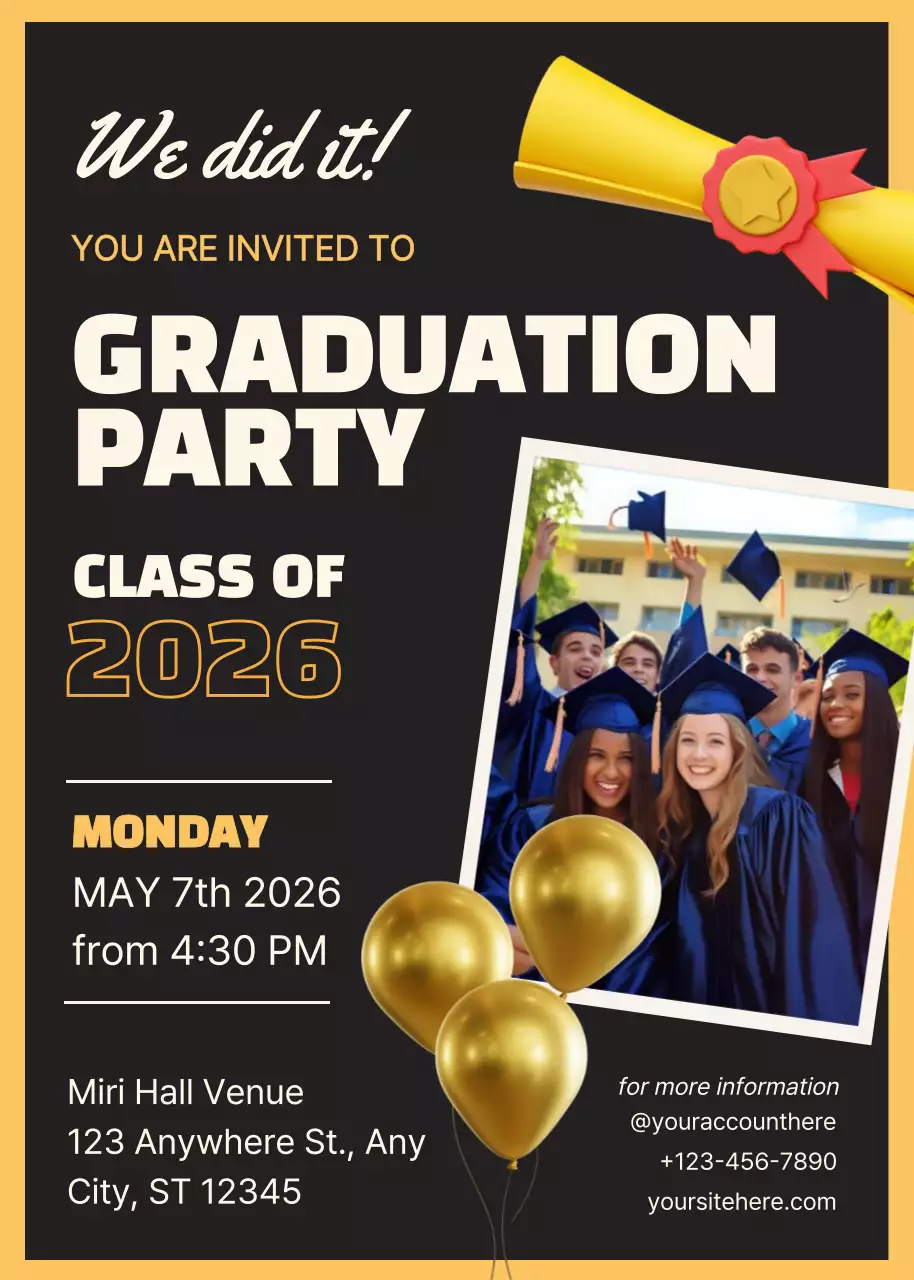 Poster mời tốt nghiệp hiện đại màu đen