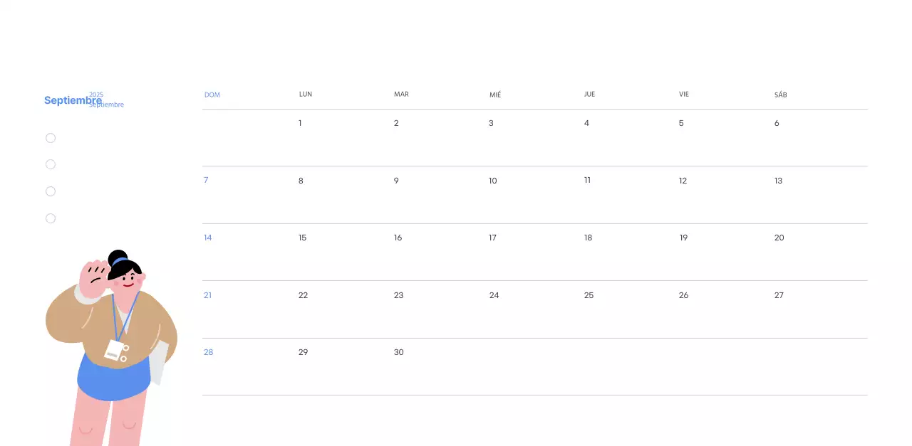 Calendario motivacional con ilustraciones llenas de energía y citas positivas sobre fondo azul claro