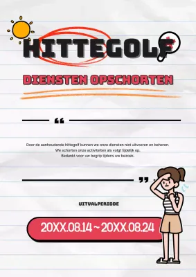 Bericht van dienstonderbreking wegens hittegolf in rood gemarkeerd