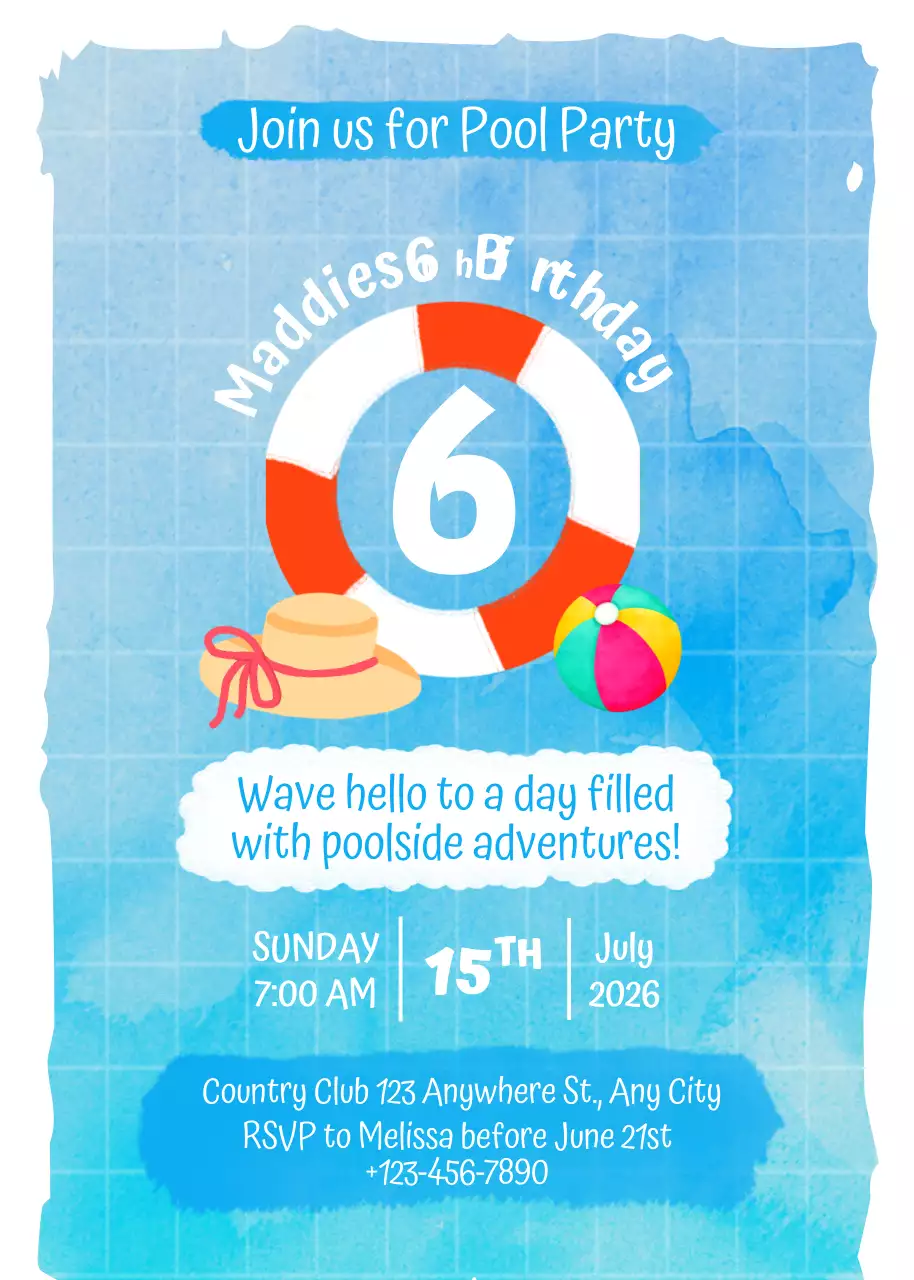 Thiệp mời tiệc sinh nhật màu xanh dễ thương