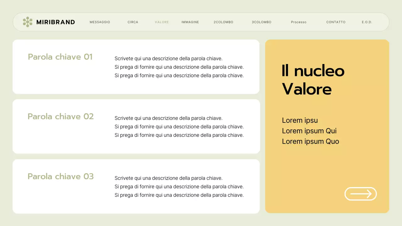 Briefing sul marchio di una piccola impresa con stile UI verde lime e giallo