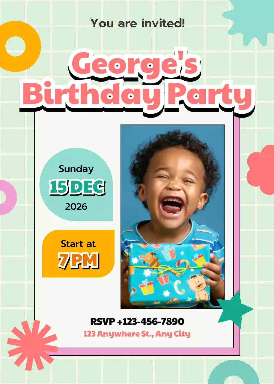 Poster Undangan Ulang Tahun Trendi Berwarna-warni