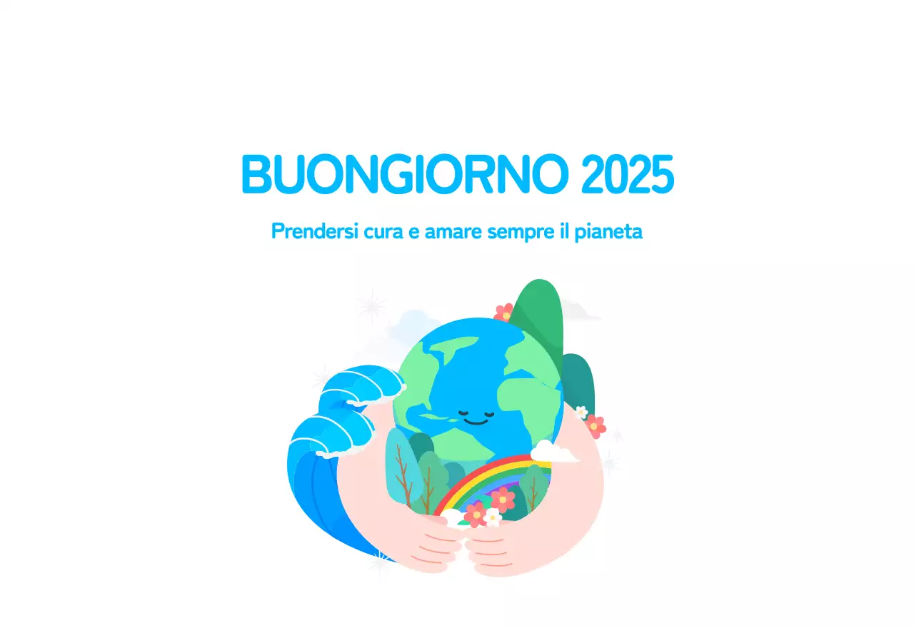 Una fondazione sociale che celebra le festività natalizie con illustrazioni colorate di persone e del pianeta.