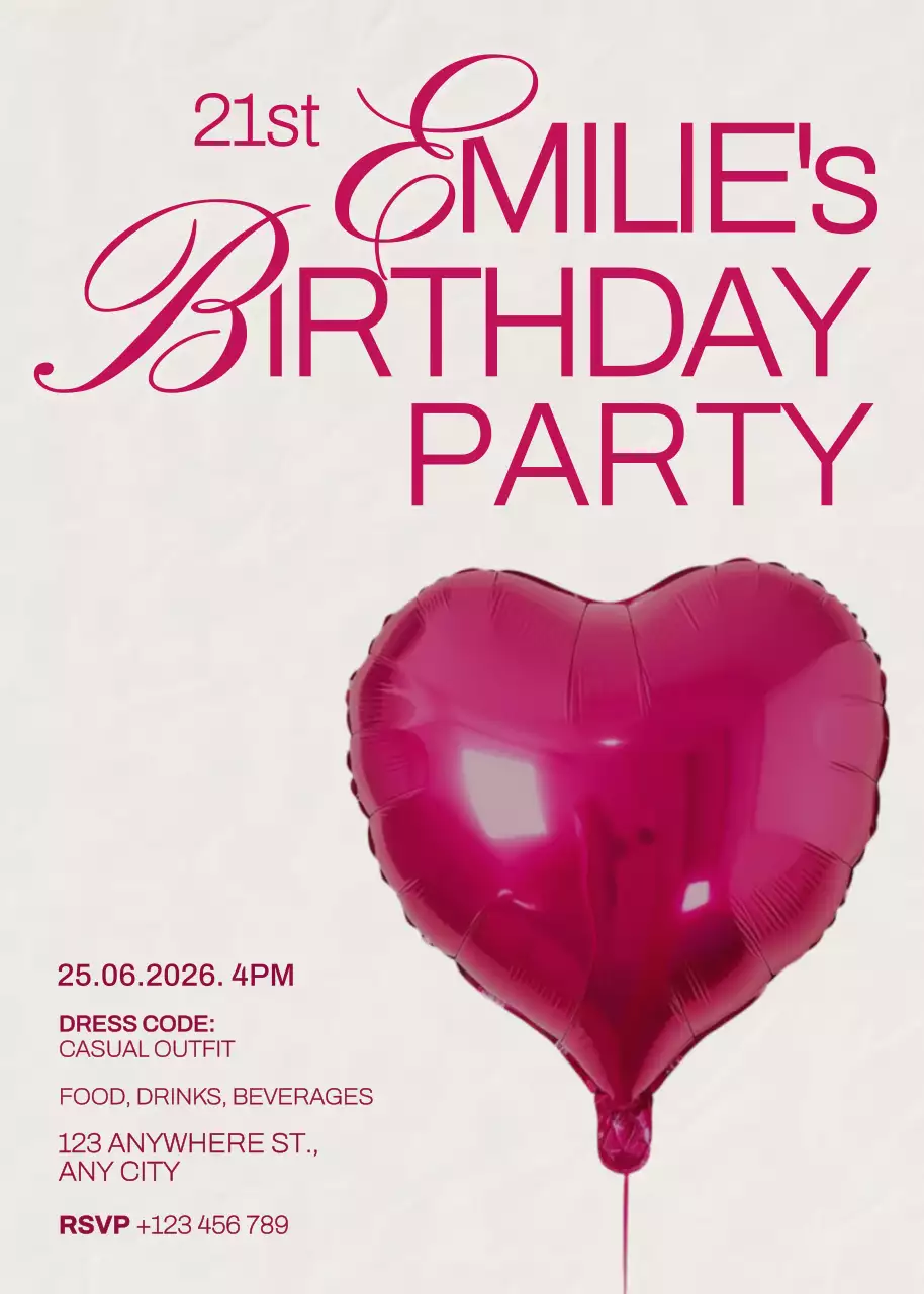 Poster Undangan Ulang Tahun Elegan Berwarna Pink