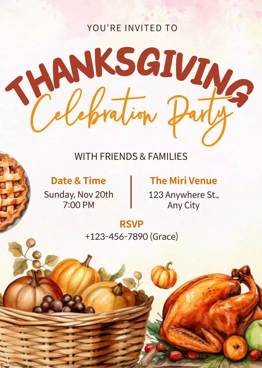 Undangan Perayaan Syukuran Cat Air Oranye