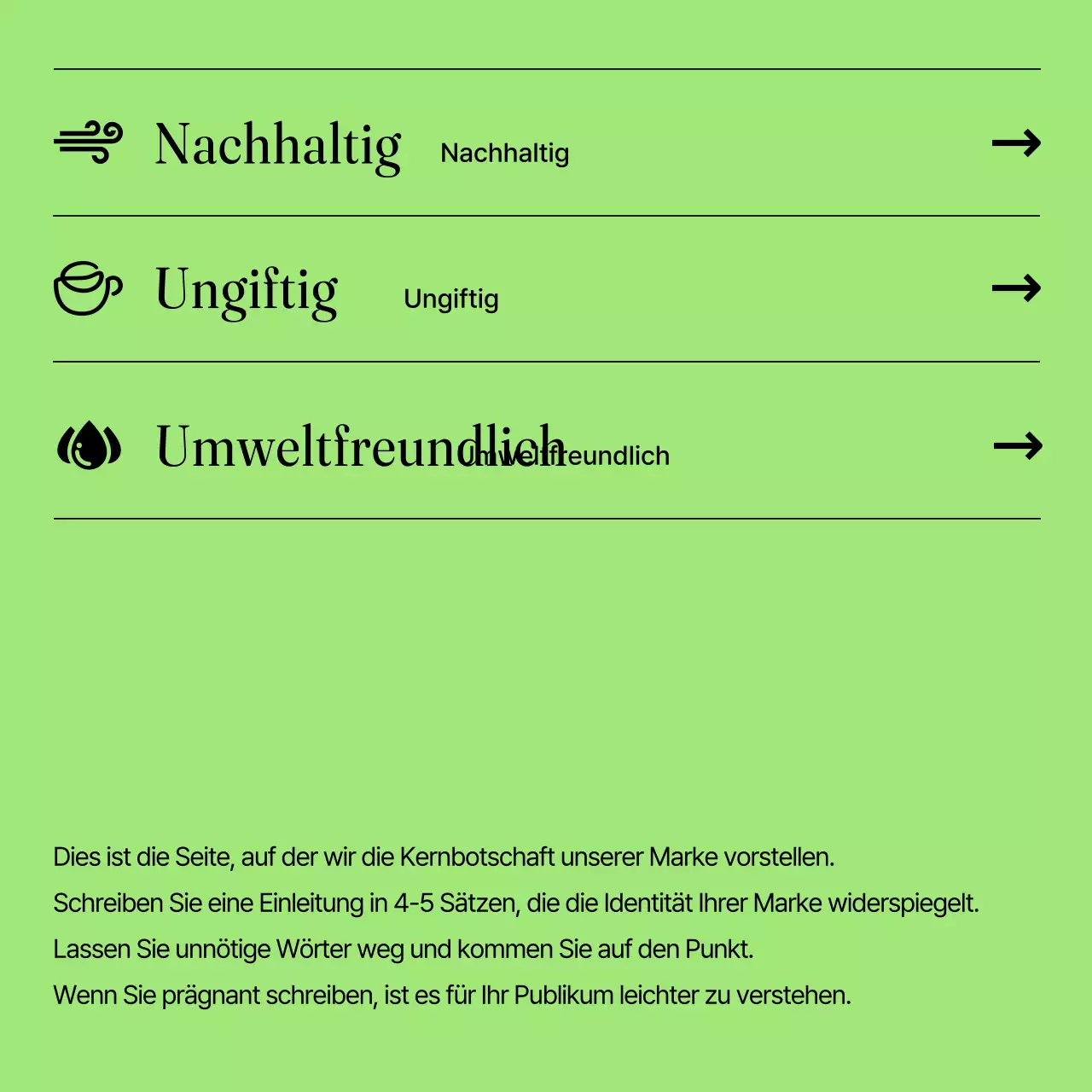 Werbung für eine minimalistische, saubere Schönheitsmarke in Chartreuse und Weiß