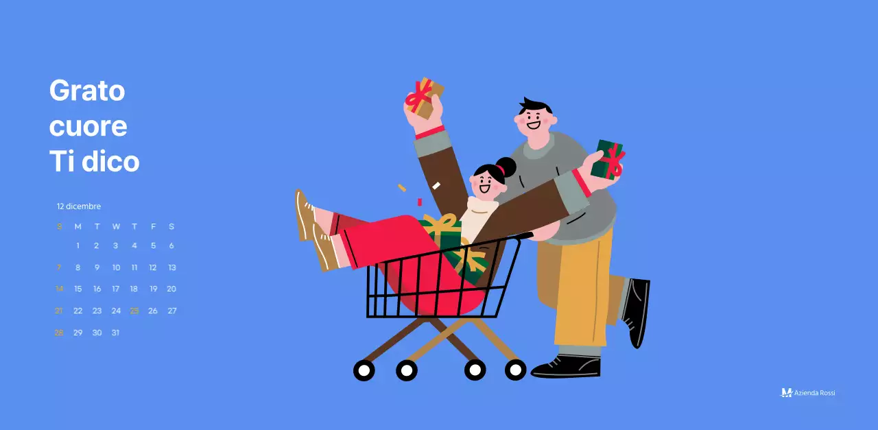 Calendario motivazionale con illustrazioni energetiche e citazioni positive su sfondo azzurro