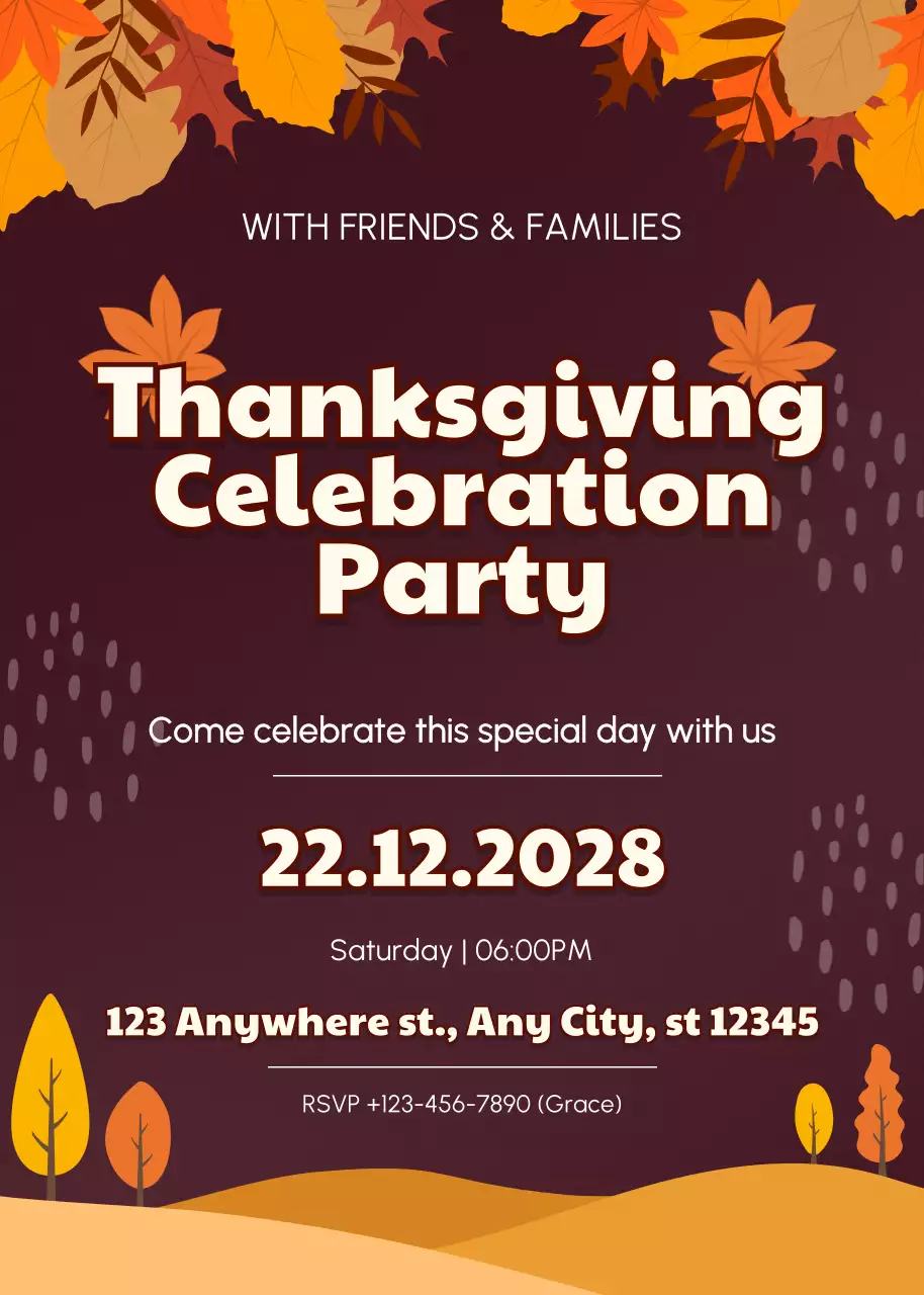 Undangan Pesta Perayaan Thanksgiving Retro Coklat