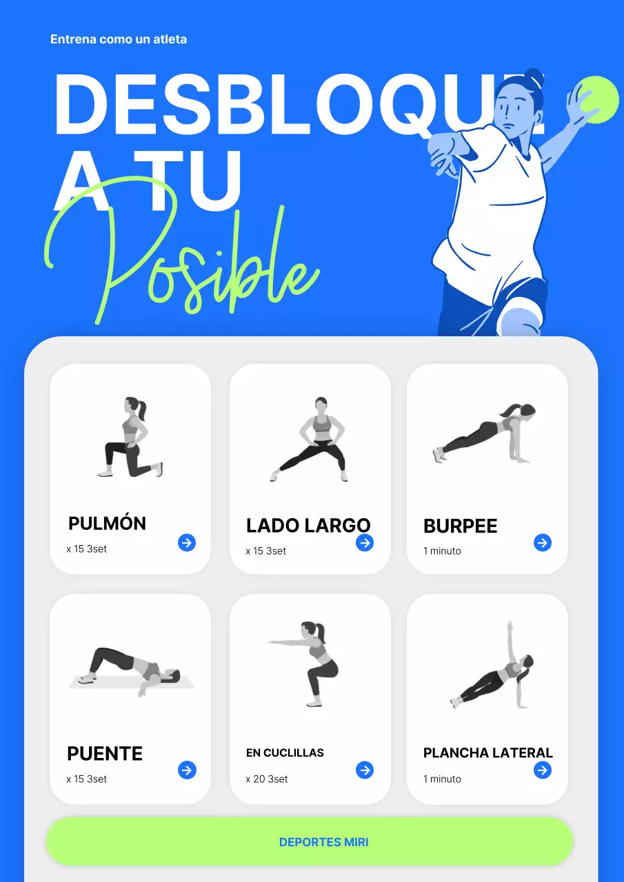 Planificador de ejercicios moderno en azul y verde lima