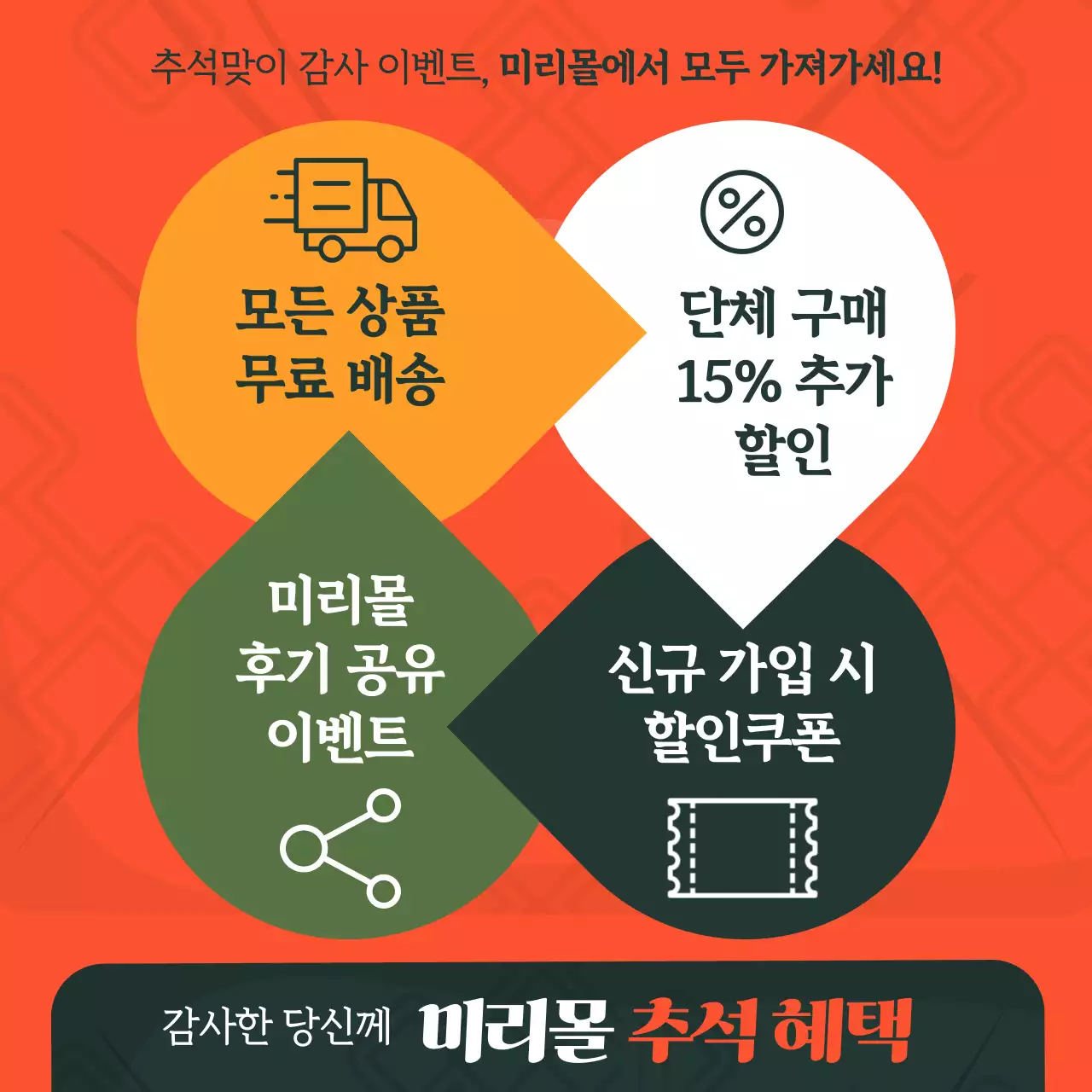 주황과 카키의 팝아트적인 추석 세일 광고