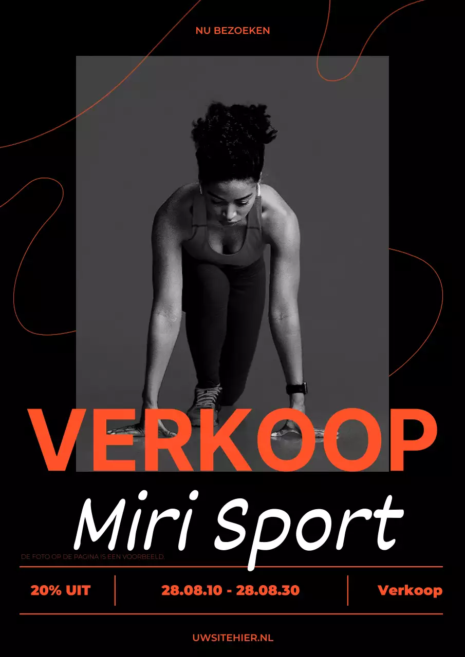 Moderne sportkledingverkoopadvertentie in zwart en oranje