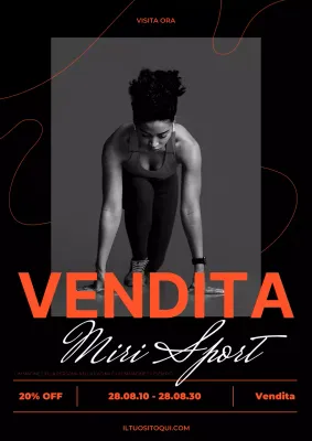 Pubblicità di vendita di abbigliamento sportivo moderno in nero e arancione