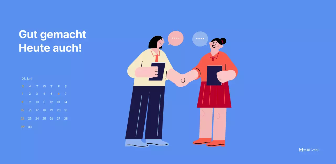 Motivationskalender mit energiegeladenen Illustrationen und positiven Zitaten auf hellblauem Hintergrund