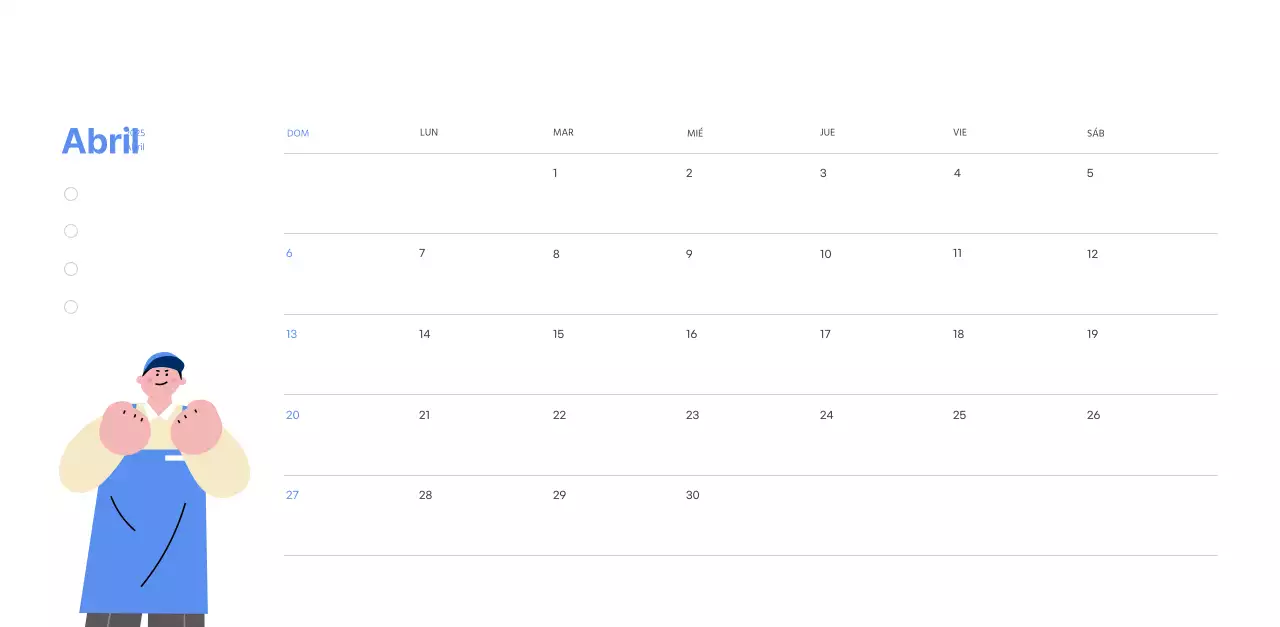 Calendario motivacional con ilustraciones llenas de energía y citas positivas sobre fondo azul claro