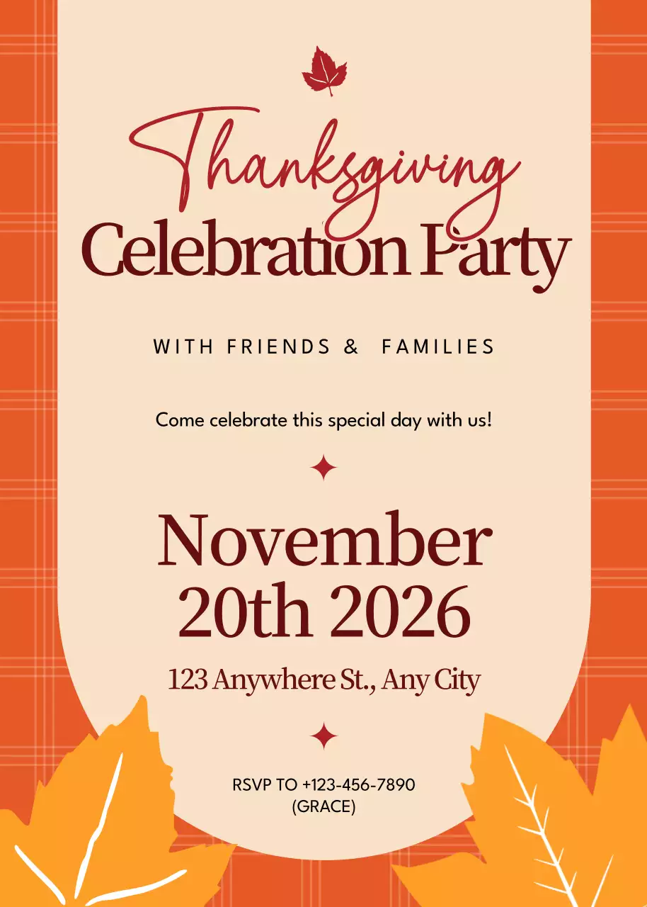 Poster Mời Lễ Tạ Ơn Truyền Thống Màu Cam