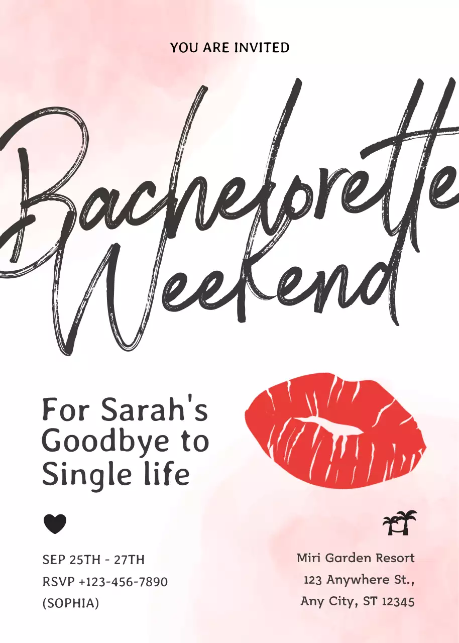 Undangan Lajang Minimal Merah Muda