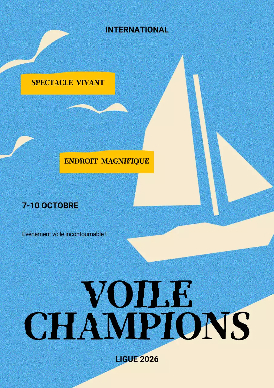 Promouvoir le sport de la voile dans des couleurs géométriques bleu clair et ivoire.